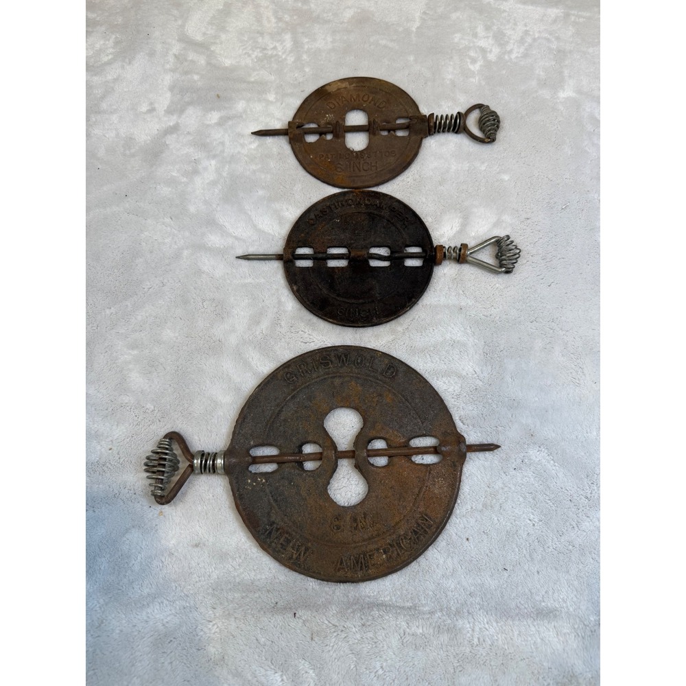Vintage‎ Griswold New American 8in & Adams Diamond 6in Cast Iron Stove Dampers